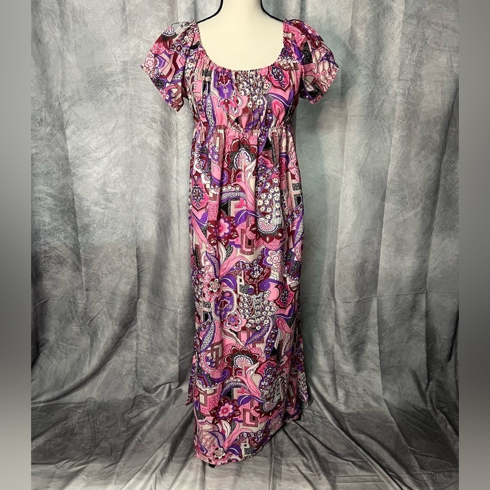 Pink, Red, Purple, White, Black Print Empire Waist Maxi Dress with Side Slits